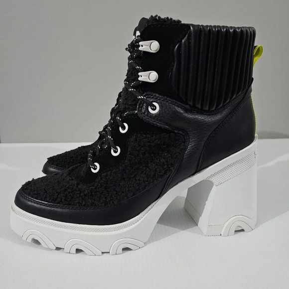 Sorel Brex Cozy Heel Boot Womens 10 Black Sea Salt White Lace Up Waterproof - Picture 15 of 15